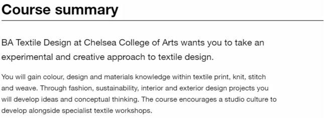 切尔西艺术学院纺织品设计课程介绍