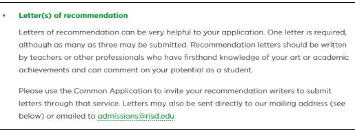 21fall最新RISD推荐信要求
