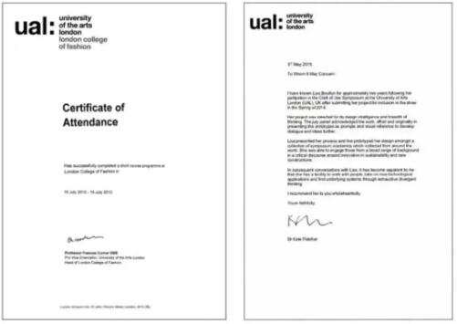 UAL结业证书及导师推荐信