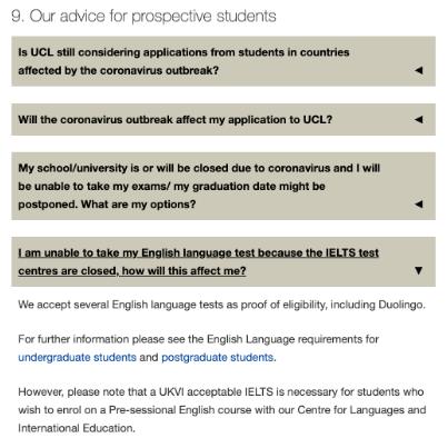 UCL伦敦大学学院Duolingo成绩